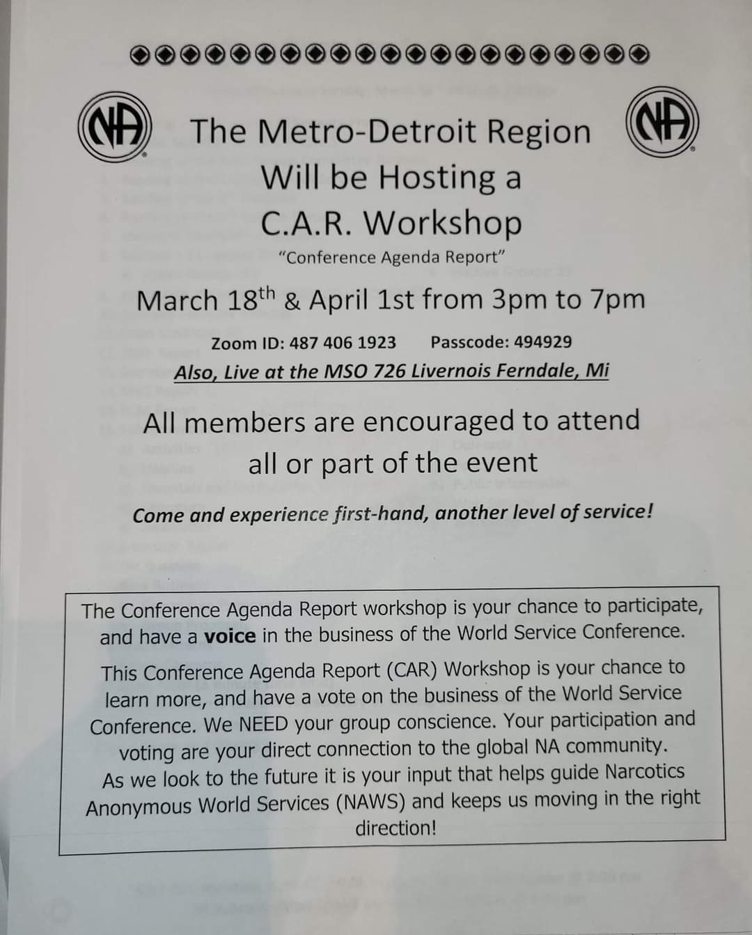Metro Detroit Region C.A.R. Workshop @ MSO | Ferndale | Michigan | United States