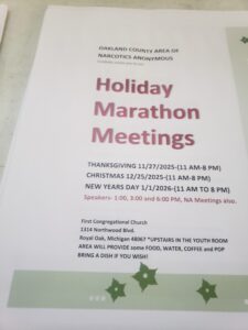 Holiday Marathon Meeting – New Years Day @ First Congregational Church | Royal Oak | Michigan | United States